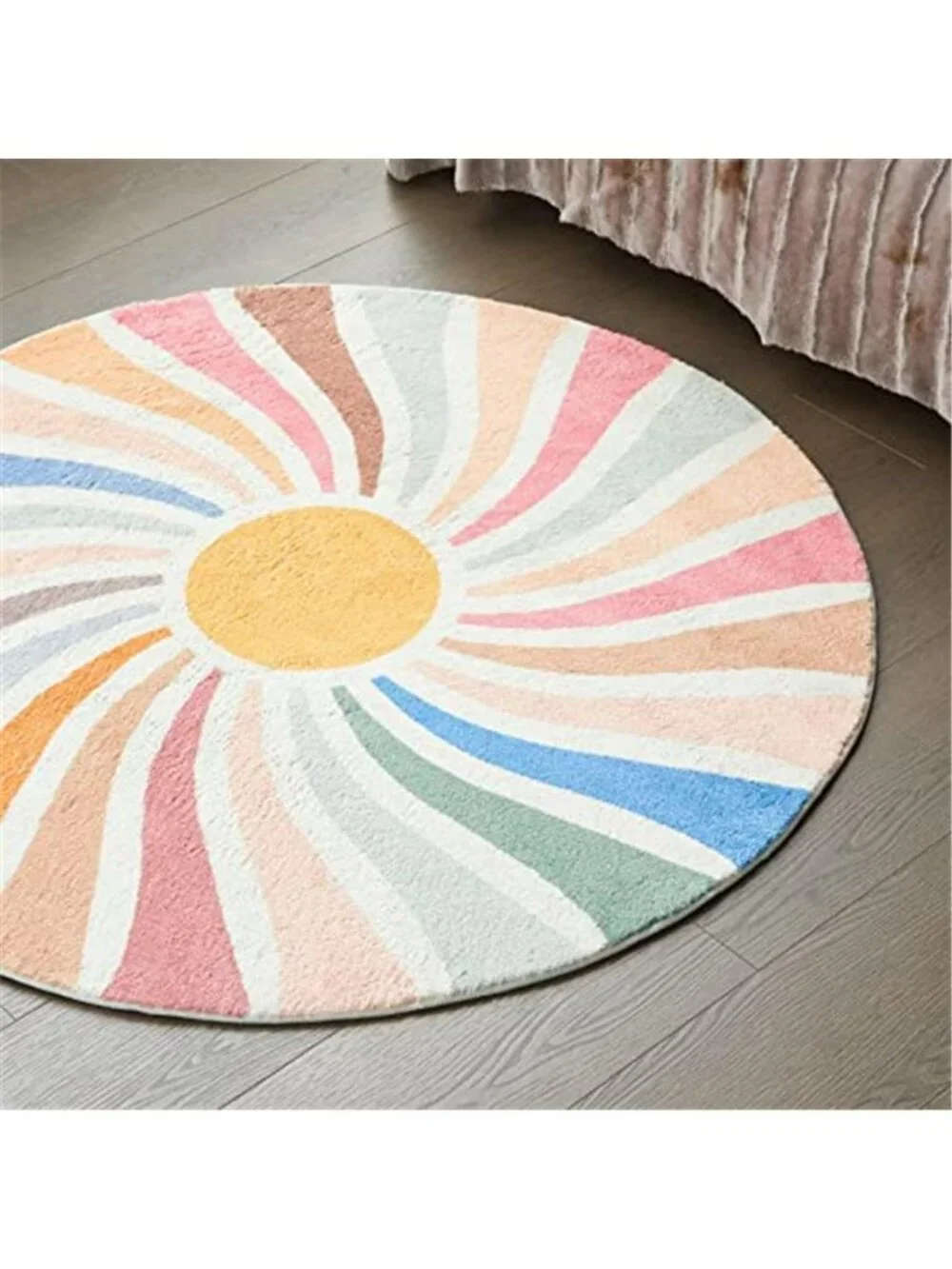 Sun Rainbow Round Rug,Colorful Boho Kids Rug Ultra Soft Washable